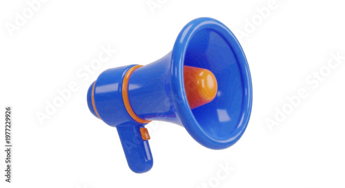 Vector illustration of 3d render of a blue and orange megaphone on a transparent background
