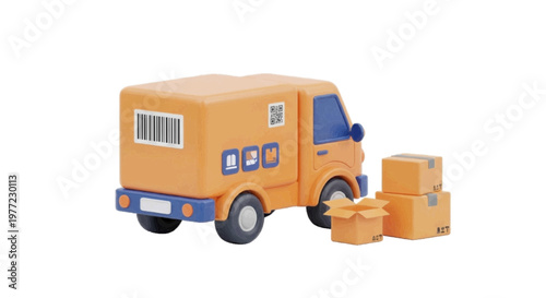 Vector illustration of 3d illustration of a delivery truck with cardboard boxes on a transparent background