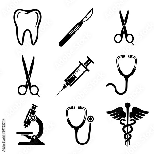 A collection of medical and healthcare equipment icons set