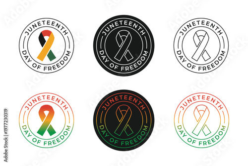 Juneteenth ribbons feature various styles celebrating freedom and independence with diverse color palettes