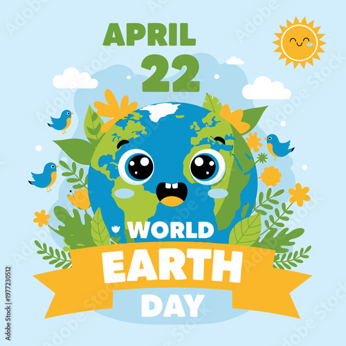 World Earth Day Celebration With A Cartoon Earth Character