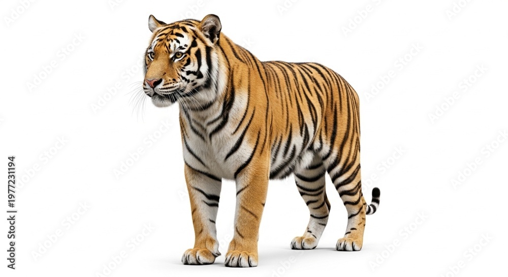 Obraz premium Tiger standing profile isolated on white background