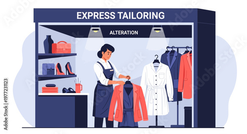 Woman Altering Clothes at Tailoring Booth.