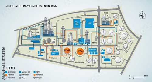 Detailed Layout of an Industrial Plant with Key Infrastructure.