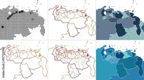 Venezuela map data illustration presenting different statistical infographics and geographical visualizations for regional analysis graphic design concept.