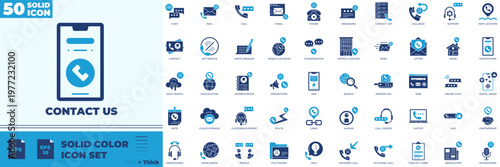 Contact Us Solid Color Editable Icons set
