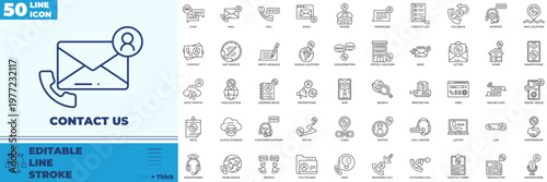 Contact Us Line Editable Icons set