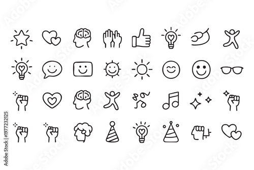 Positive emotions and motivation icons set for self care design