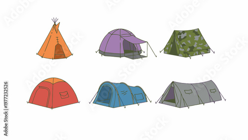 Camping tents collection in various styles on white background