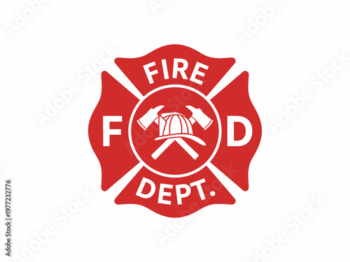 Fire Department Maltese Cross Emblem with Crossed Axes and Helmet