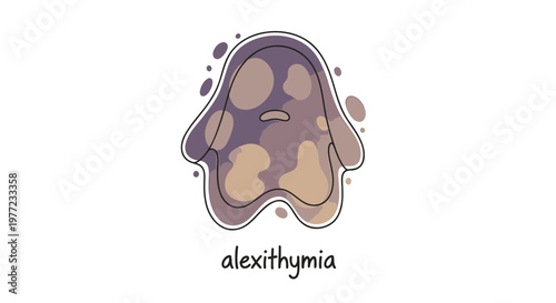 Alexithymia, emotional expressionless face, purple beige blob, mental health symbol, vector icon