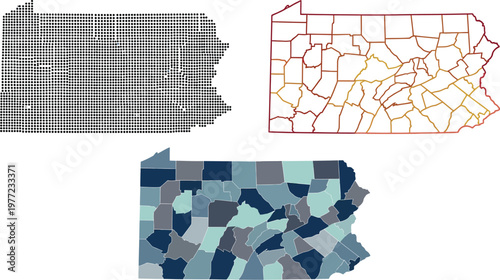Pennsylvania map vector collection featuring detailed outlines counties dot patterns and colorful flat regions for professional design project use