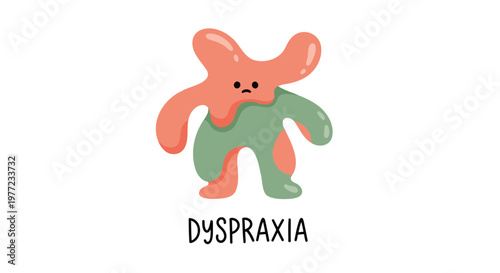 Dyspraxia awareness illustration, neurological disorder concept, colorful abstract character, educational graphic