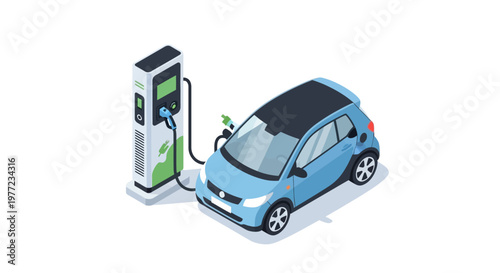 Electric vehicle charging station, modern eco-friendly transportation concept for sustainable future, clean energy power up