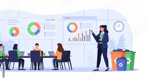 Businesswoman presenting data to team members.