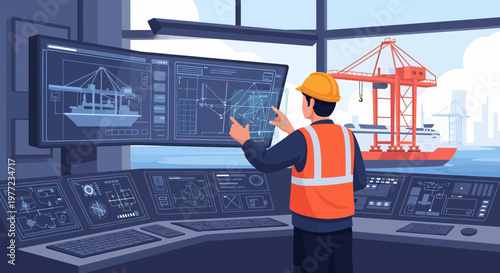 Engineer Controlling Crane Operations Remotely.