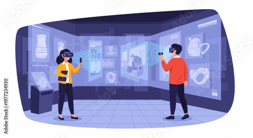 Man and woman using virtual reality headsets.