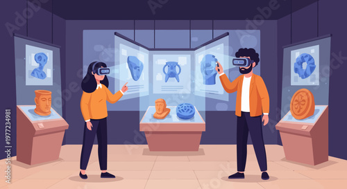 Man and Woman Wearing Virtual Reality Headsets.