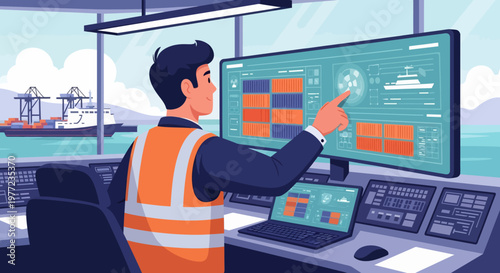 Man in Orange Safety Vest Operating Control Panel.