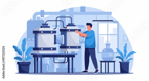 Man Operating Laboratory Equipment in Lab.