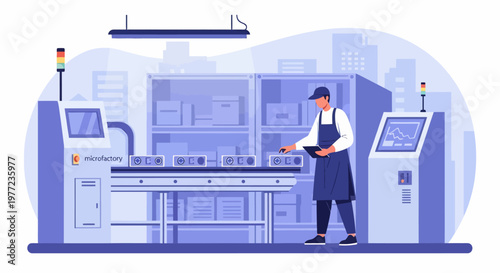 Man Working on Industrial Printing Machine.