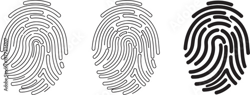 A unique black and white fingerprint vector illustration creates a forensic ink pattern symbol for biometric security identification and criminal identity evidence in police investigations.