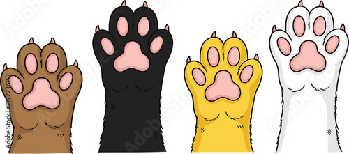 Cute Cat and Dog Paw Vector Illustration Set Featuring Colorful Pet Feet with Pink Beans for Veterinary Services, Grooming Brands, and Animal Lovers