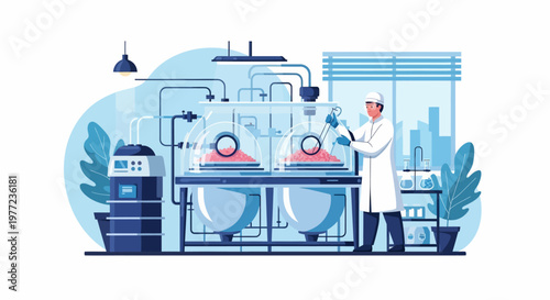 Scientist Conducting Laboratory Experiment with Equipment.