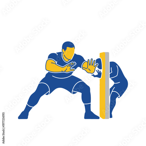 American Football Player Blocking Opponent in Game Action