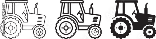 Isolated vector illustration of a heavy industrial vehicle silhouette including a tractor and truck for farm agriculture and construction machinery equipment transportation.