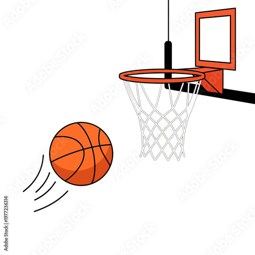 Basketball Flying Towards Hoop - Sports Action Illustration