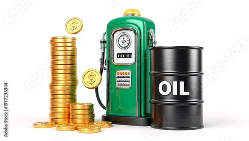Rising oil prices and stacked gold coins symbolizing financial growth and wealth investment in the energy sector