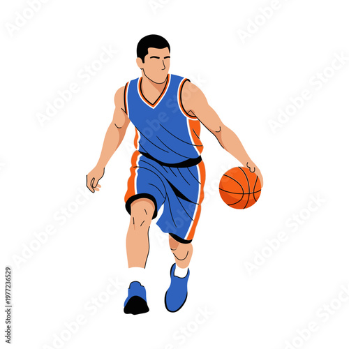 Basketball Player Dribbling Ball in Motion, Sports Illustration