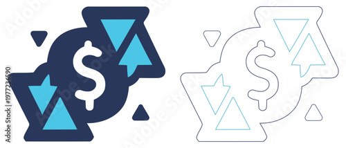 A dark blue and white money bag with arrows Vector