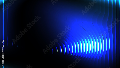 Abstract Blue Ribbed Glass Background with Vertical Wave Texture and Glossy Reflections, Modern Minimal Futuristic Digital Surface Design for Tech Visuals