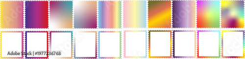Retro whimsical rainbow gradient pastel gradient frame set with scalloped and wavy hand-drawn borders. Vibrant multi colored frames for greeting cards, menu, gift tags, and modern stationery. Vector i