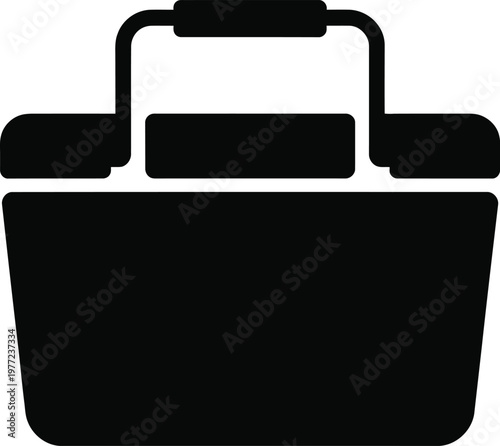 Black silhouette icon of a shopping basket with a handle and rectangular opening container carry