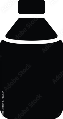 Black silhouette of a medicine bottle with a cap and rounded body container liquid