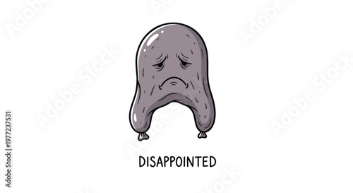 Disappointed emoticon, sad face icon, grey blob character, emotional expression