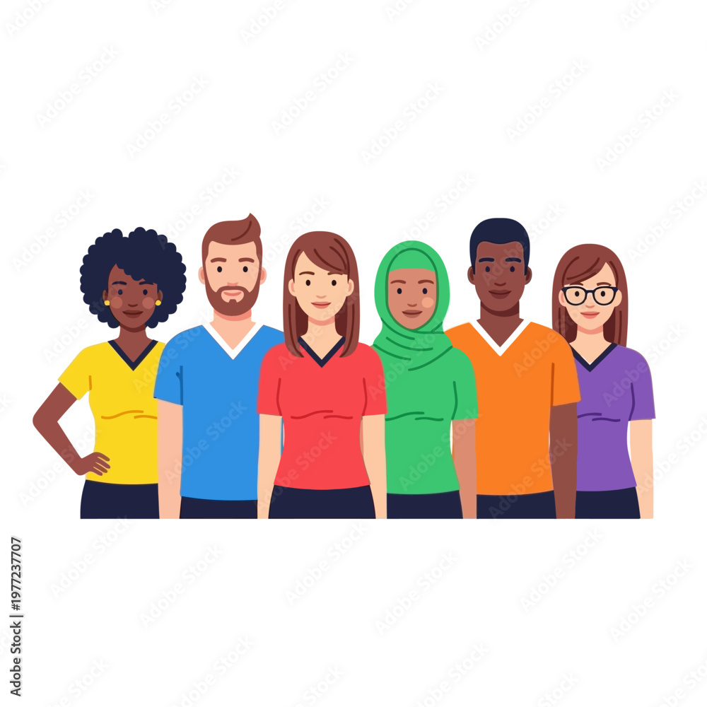 Obraz premium Diverse Group of People Standing Together, Unity and Diversity Concept