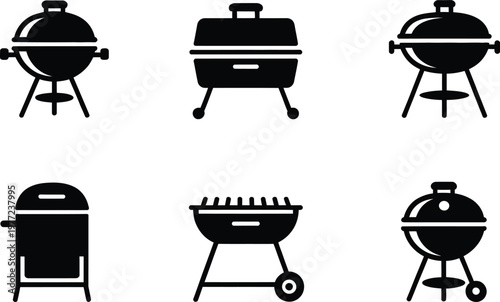 Grill Icons Collection Vector Black and White Graphic Elements illustration