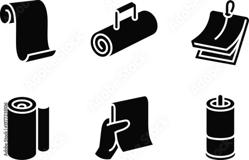 Paper and Roll Icons Collection Vector Black and White Graphic Elements illustration