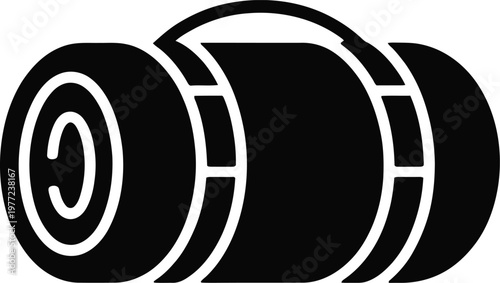 Rolled Sleeping Bag Icon with Handle on White Background Keywords: sleeping bag, roll, camping