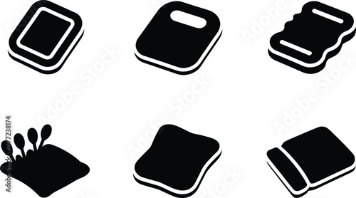 Set of Black Icons Representing Bread Slices and a Soap Bar toast loaf