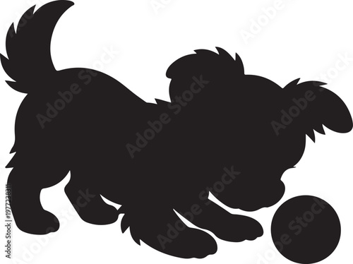 Playful Puppy Silhouette with Ball Graphic Illustration