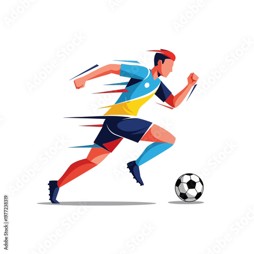 Soccer Player Running with Ball, Dynamic Motion Illustration, Sports Action