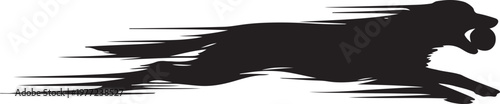 Speeding Dog Silhouette Running with Ball in Mouth, Motion Blur Vector Illustration