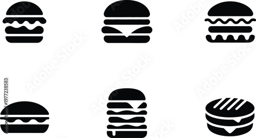 Six black hamburger icons in a grid on a white background Keywords: hamburger, burger