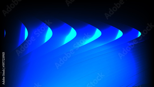 Abstract Blue Ribbed Glass Background with Vertical Wave Texture and Glossy Reflections, Modern Minimal Futuristic Digital Surface Design for Tech Visuals