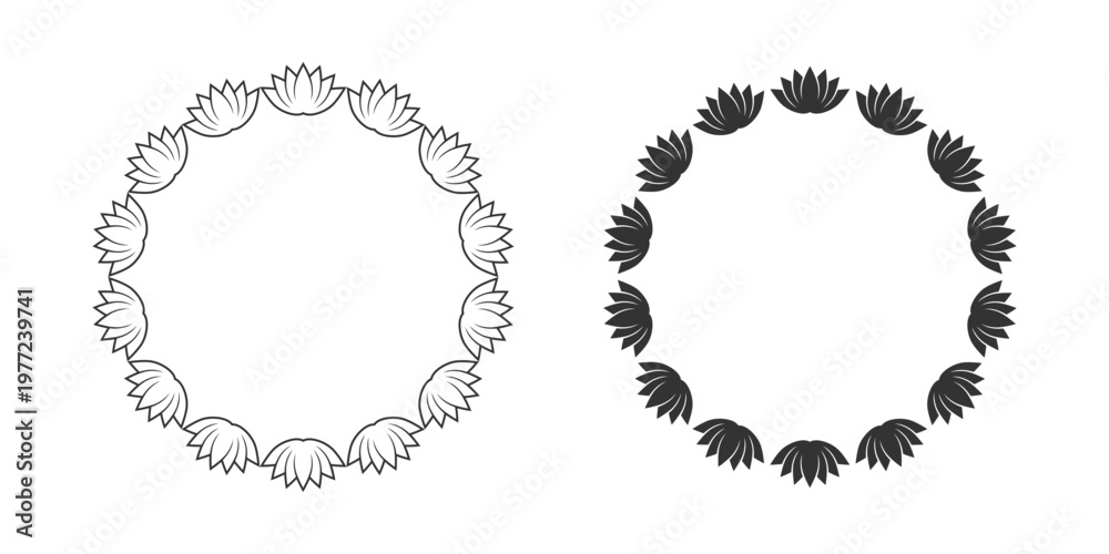 Obraz premium Framings from lotus with blank space inside. Graphic design templates. Symbols isolated on white background. Vector illustration